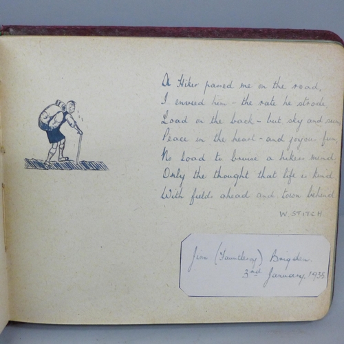 730 - A keepsake book with drawings and verse, circa 1920s-60s