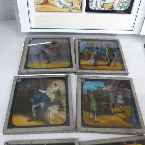 737 - Two sets of hand-coloured glass slides of children's book illustrations circa 1890, The Water Babies... 