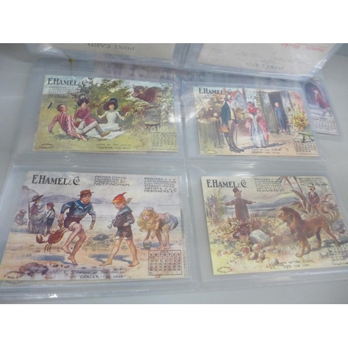 748 - Two sets of E. Hamel & Co. of Nottingham advertising calendar postcards circa 1910 - The Twelve Ages... 