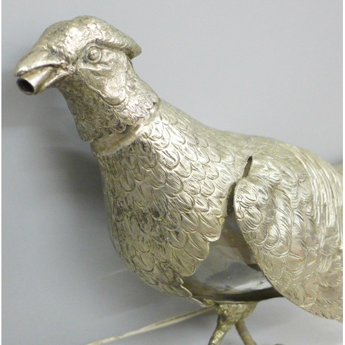 753 - A silver plated model Pheasant decanter