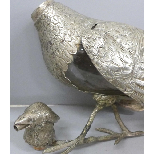 753 - A silver plated model Pheasant decanter