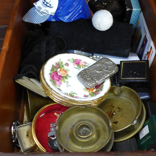 777 - Assorted items; costume jewellery, two trench art ashtrays, China, etc.