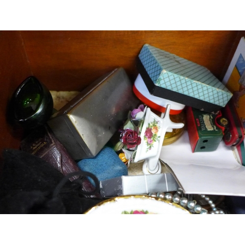 777 - Assorted items; costume jewellery, two trench art ashtrays, China, etc.