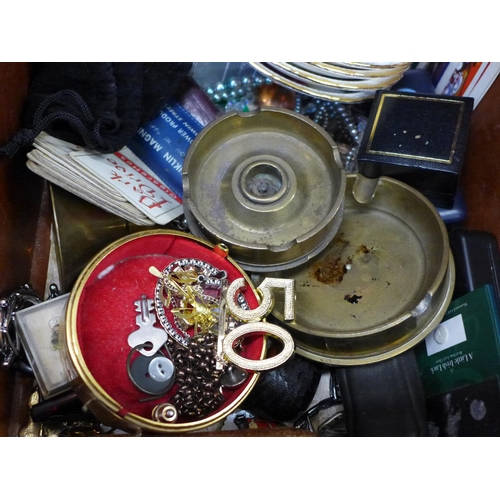 777 - Assorted items; costume jewellery, two trench art ashtrays, China, etc.