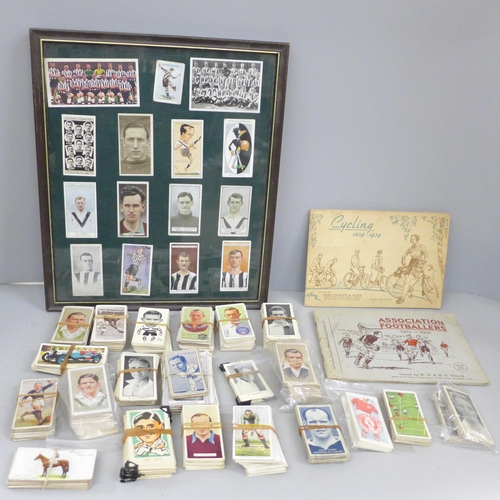 781 - Football and cycling cigarette cards and a framed collection of Notts County players, sets and odds