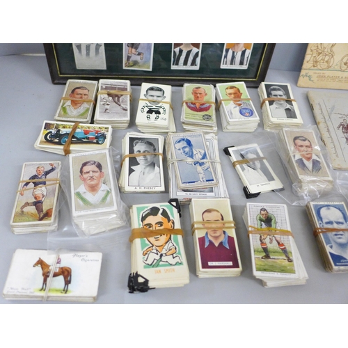 781 - Football and cycling cigarette cards and a framed collection of Notts County players, sets and odds