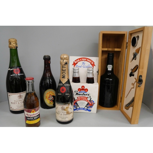 830 - A collection of vintage bottles of alcohol including a bottle of Moët & Chandon dated 1943, Bass Pri... 