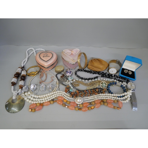 870 - A box of costume jewellery and wristwatches