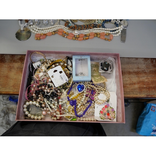 870 - A box of costume jewellery and wristwatches