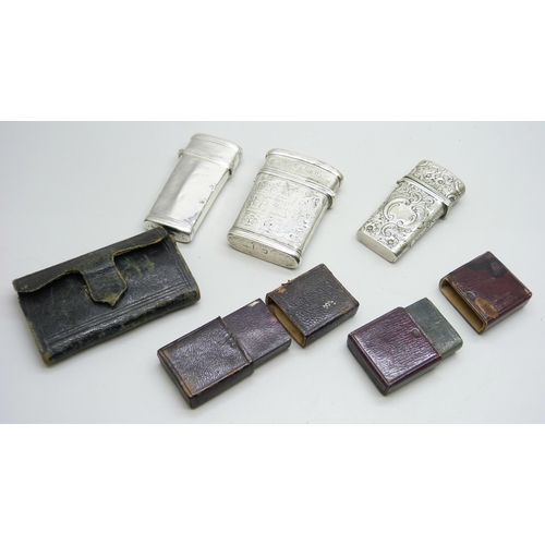 952 - A collection of six lancet cases including one silver (a/f), two white metal and three leather