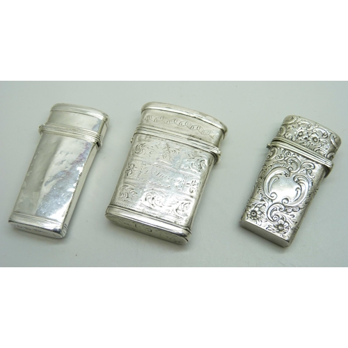 952 - A collection of six lancet cases including one silver (a/f), two white metal and three leather