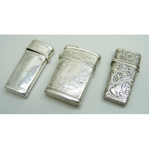 952 - A collection of six lancet cases including one silver (a/f), two white metal and three leather