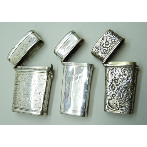 952 - A collection of six lancet cases including one silver (a/f), two white metal and three leather