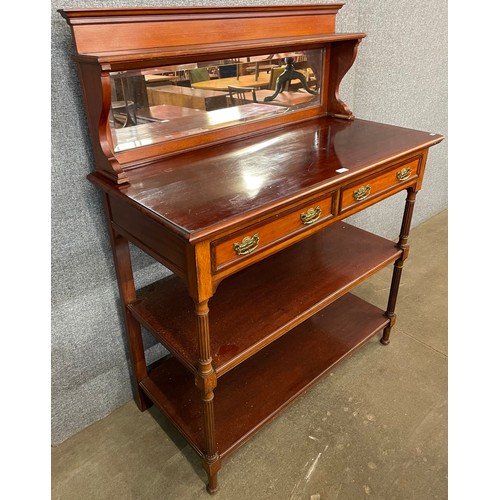 132 - A late Victorian mahogany three tier mirrorback buffet sideboard