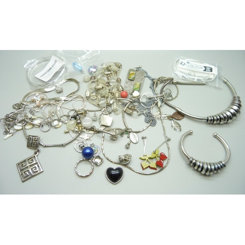 971 - A collection of silver tone jewellery, some named