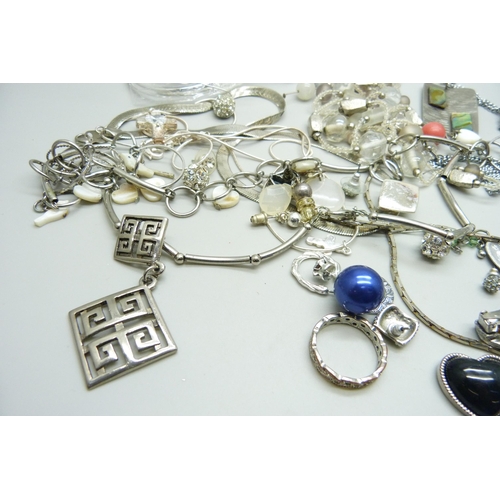 971 - A collection of silver tone jewellery, some named