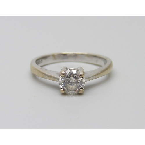 988 - An 18ct white gold diamond solitaire ring, approximately .52ct, 2.7g, I