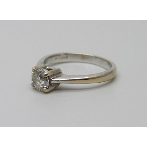 988 - An 18ct white gold diamond solitaire ring, approximately .52ct, 2.7g, I