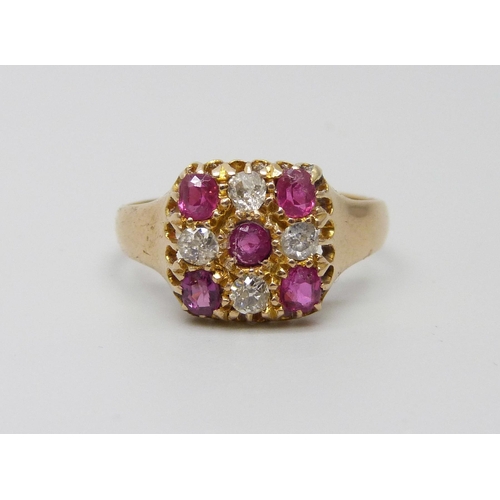 996 - An 18ct gold, ruby and diamond ring, Birmingham 1910, 2.9g, P