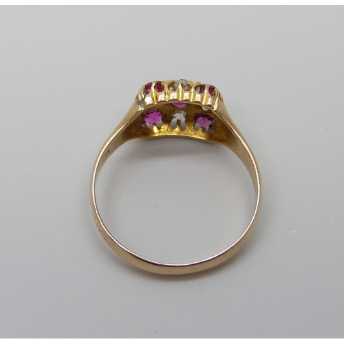 996 - An 18ct gold, ruby and diamond ring, Birmingham 1910, 2.9g, P