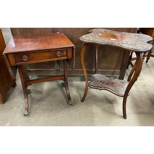 203 - An Edward VII carved two tier occasional table and a Regency style mahogany sofa table