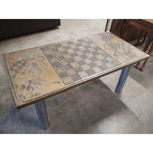 230 - A brass topped games table