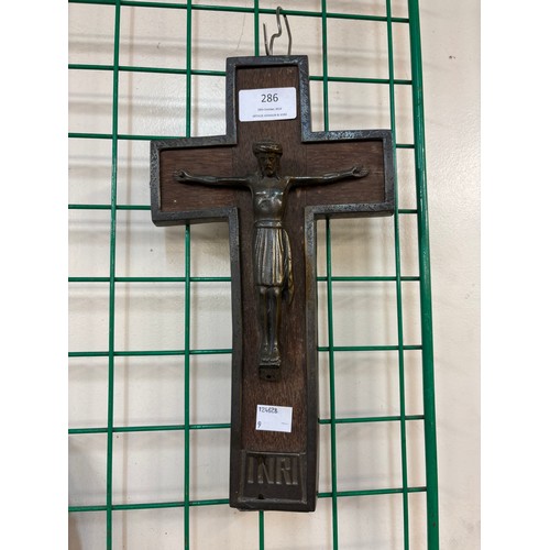 286 - A French oak and metal crucifix