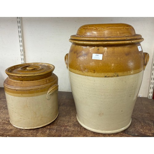 290 - Two large glazed stoneware containers, recoverd from The Avalancher, sank in 1866 in Lime Bay