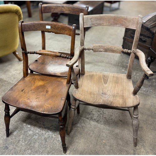 240C - Three Victorian elm farmhouse kitchen chairs