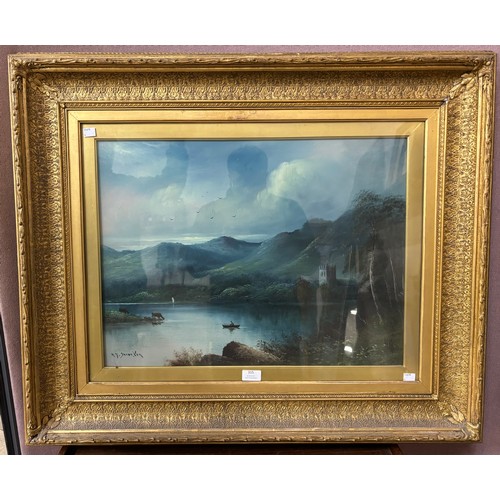 315 - Scottish School, lochside landscape, oil on board, framed, indistinctly signed