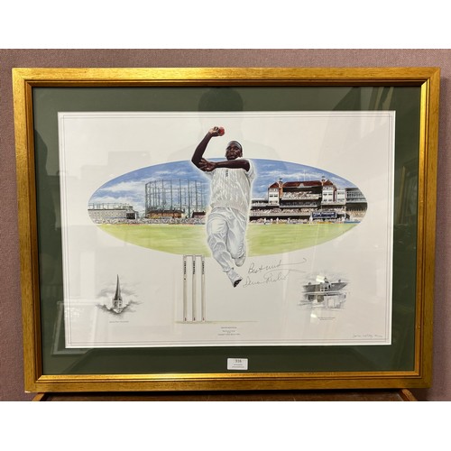 316 - A signed Darren Woolley limited edition print, Devon Malcolm, no. 84/500, framed