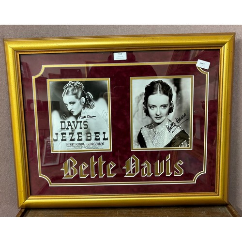 317 - A Bette Davis photographic mounted display, bearing signatures, framed