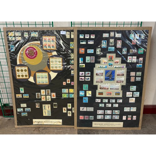 285A - Two presentation boards containing stamps from Asia and Middle East including Qatar, Singapore, Kuwa... 