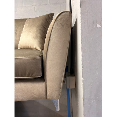 3121 - A champagne velvet three seater sofa and love seat