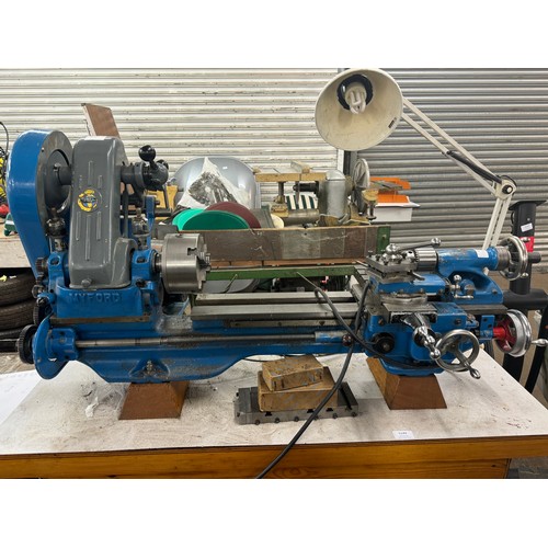 5149 - A Myford ML7 metal working lathe with a TG5, 4 jaw chuck and a Jacob 3 jaw chuck, mounted on wooden ... 