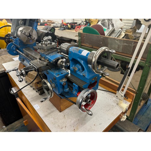 5149 - A Myford ML7 metal working lathe with a TG5, 4 jaw chuck and a Jacob 3 jaw chuck, mounted on wooden ... 