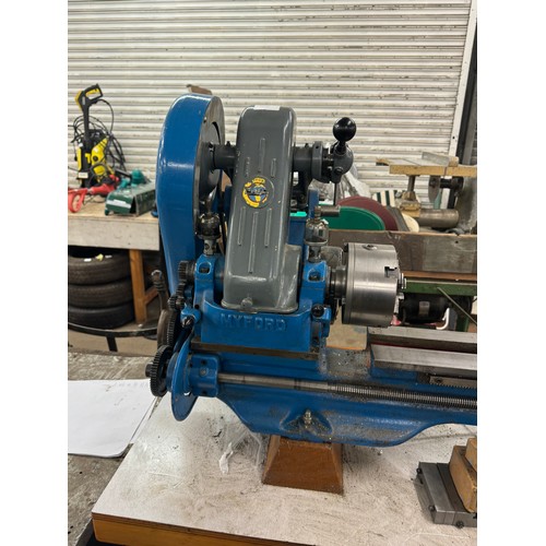 5149 - A Myford ML7 metal working lathe with a TG5, 4 jaw chuck and a Jacob 3 jaw chuck, mounted on wooden ... 