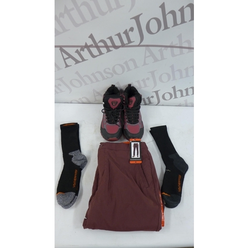 5237 - A pair of medium weatherproof walking trousers, matching pair of walking boots, size 7½ and 2 pairs ... 