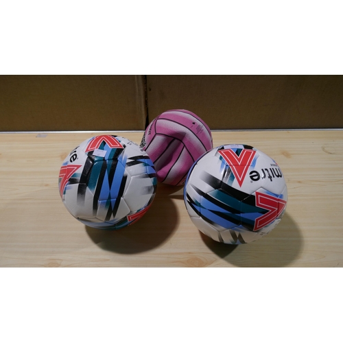 6034 - Two Mitre Footballs size 5 and a sure shot netball     (339-62) *This lot is subject to Vat