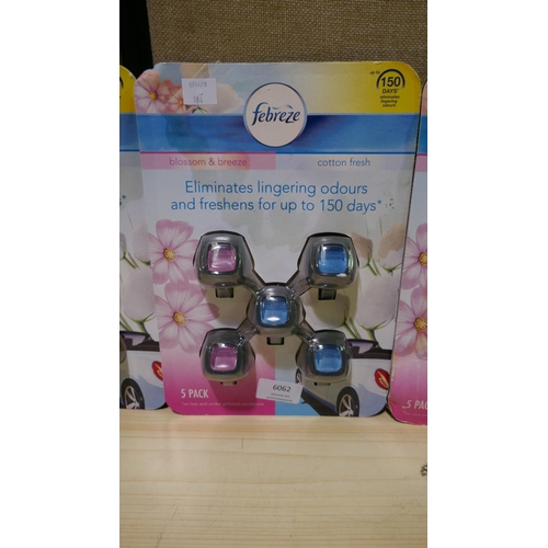 6062 - Three packs of 5 Febreze Car Air Fresheners  (339-184, 185, 186) *This lot is subject to Vat