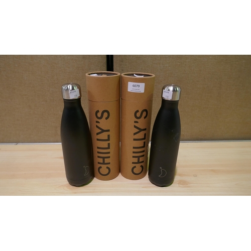 6079 - Two Chilly's 500Ml Black bottles with boxes (339-130) *This lot is subject to Vat