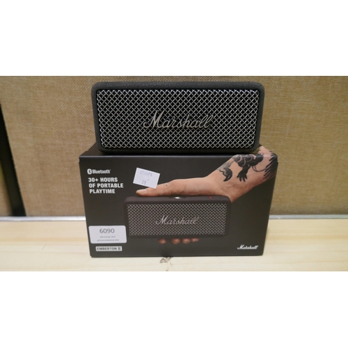 6090 - Marshall Emberton II Black And Steel Portable Speaker with box - no charger (339-71) *This lot is su... 