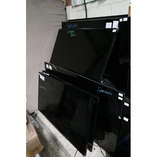 6296 - A quantity of damaged/faulty TV's to include: LG, Sony, Toshiba, Hisense and a box containing stands... 