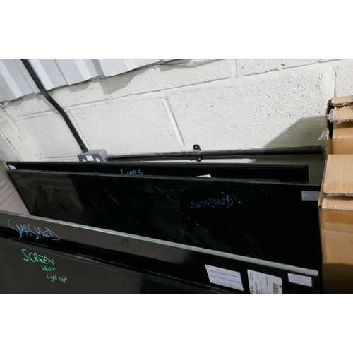 6296 - A quantity of damaged/faulty TV's to include: LG, Sony, Toshiba, Hisense and a box containing stands... 