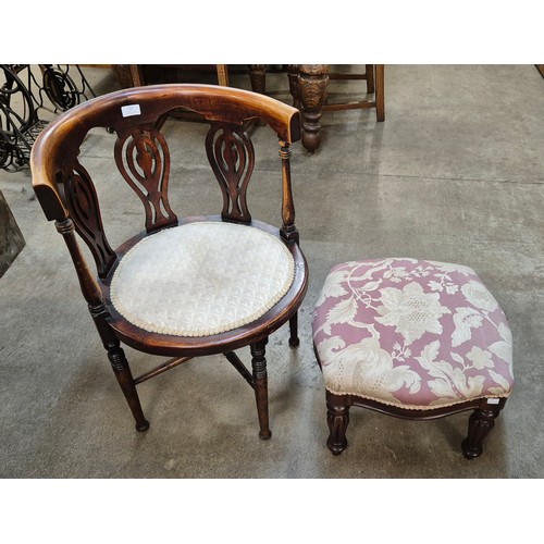 163 - An Edward VII mahogany corner chair and a stool