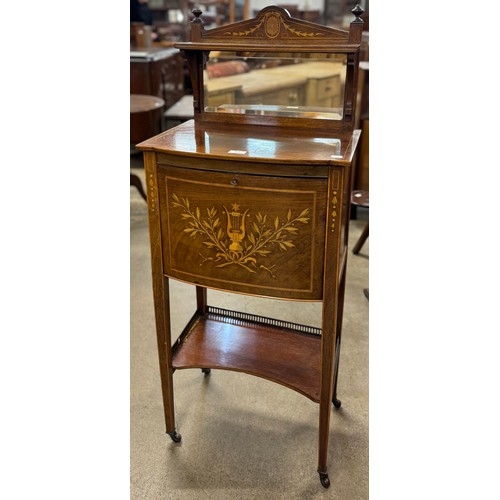 140 - An Edward VII marquetry inlaid mahogany mirrorback side cabinet