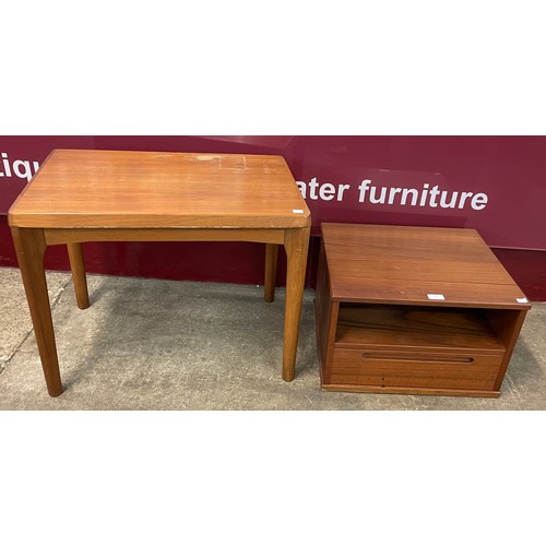 74 - A Danish Velje Stole Mobelfabrik teak occasional table and a teak single drawer cabinet