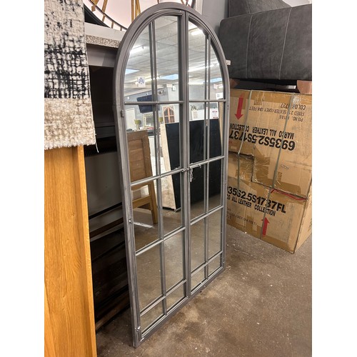 3085 - A grey metal opening arched window mirror