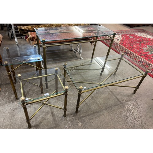 195 - Four brass effect and glass topped tables