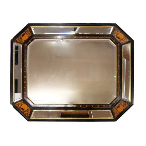 106 - A large Victorian ebonised and marquetry inlaid framed octagonal mirror